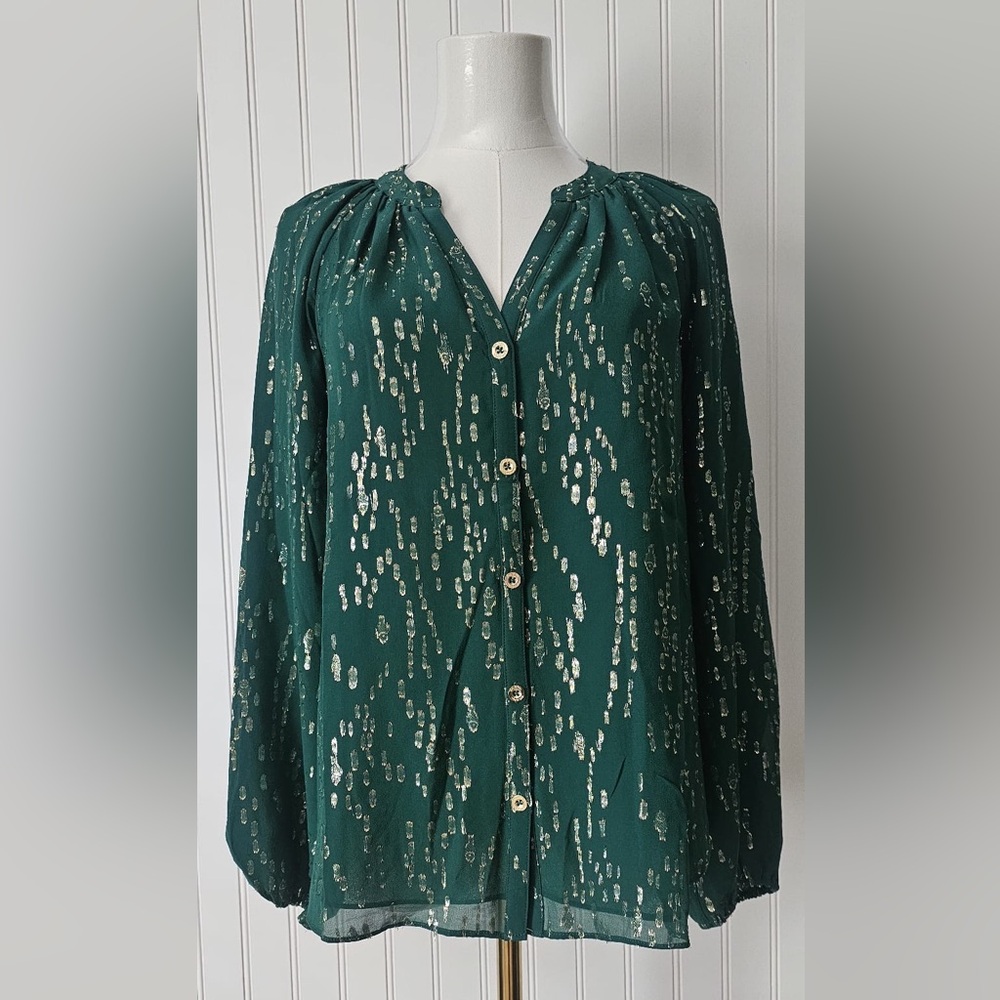 Lilly‎ Pulitzer Silk Long Sleeve Button Up Blouse Size XS - Picture 9 of 12